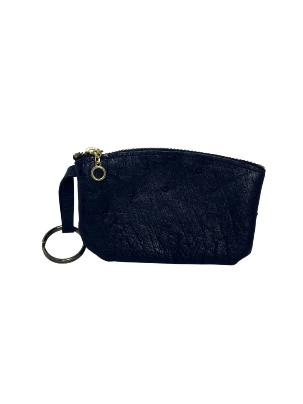 Black Ostridge Zippered Coin Purse With Key Ring (6427)